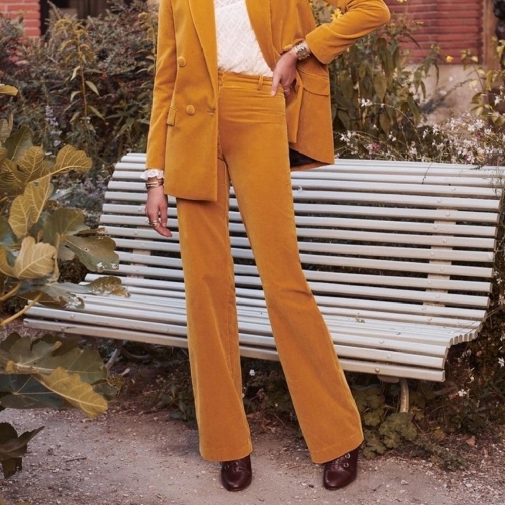 Sézane High Rise Velvet Ferdinand Wide Leg Trousers Size 40